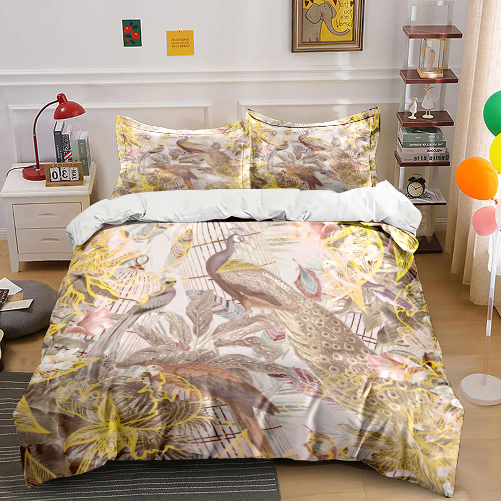 Aesthetic Floral Duvet Cover - 빈티지 공작 새장 침구 세트, 레트로
