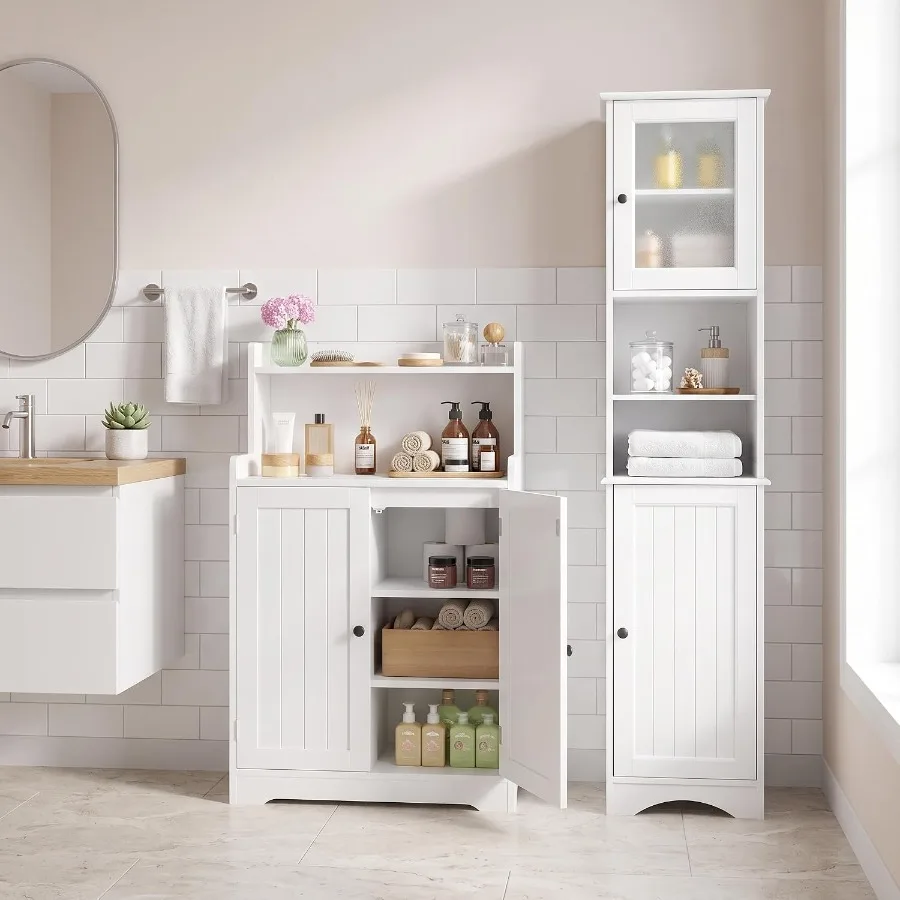 Storage & Organization - 욕실 수납장 세트: 흰색 MDF 소재,