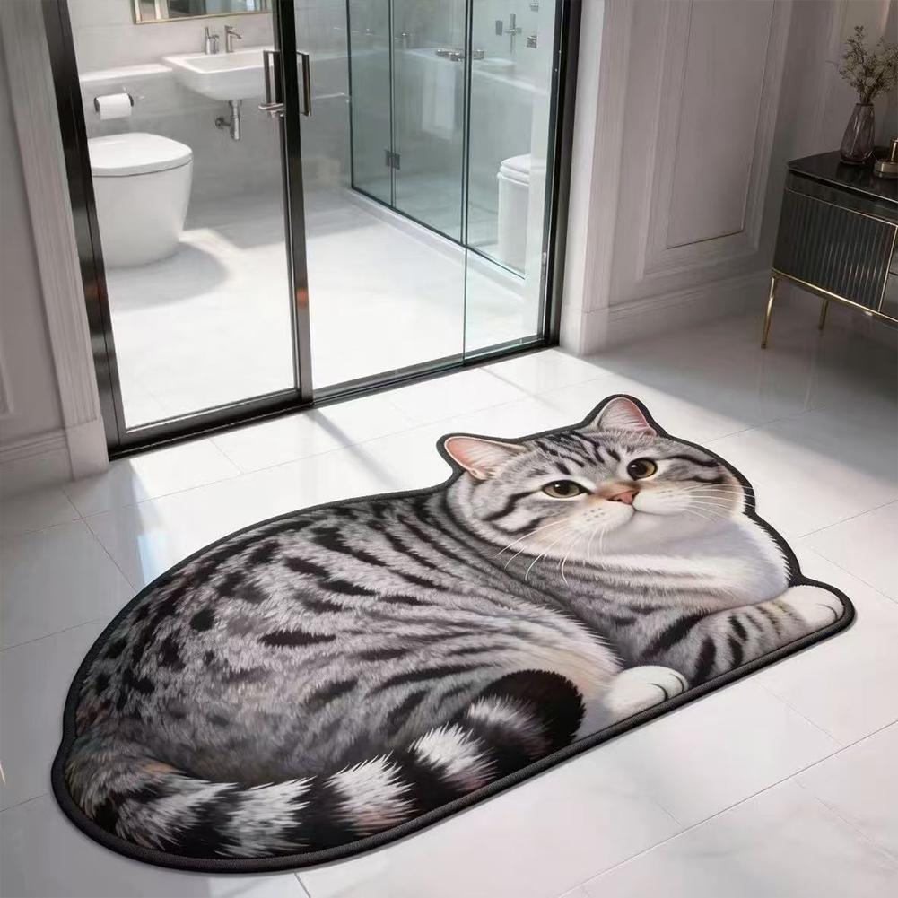 Quick Dry Diatomite Bath Mat - 2D 귀여운 고양이 모양 규조토 욕실