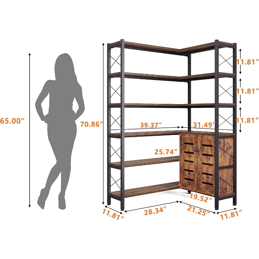 거실용 6단 코너 책장, 금속 프레임에 나무 무늬 마감 - Storage & Organization 리뷰 및 가격