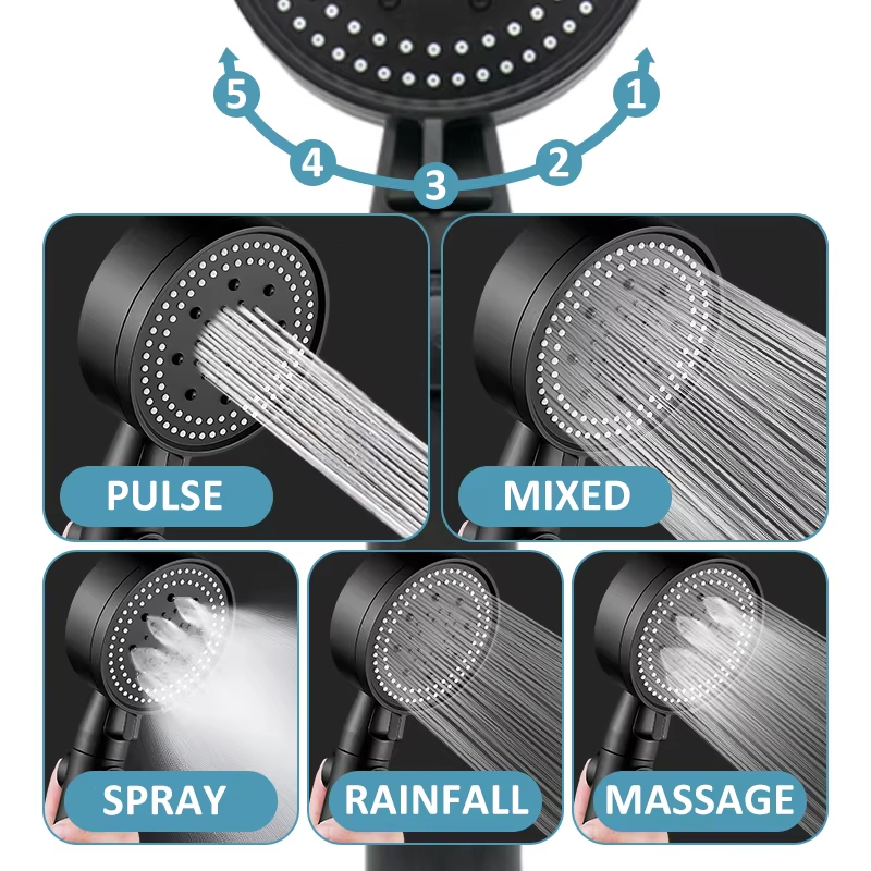 샤워 헤드 절수형 블랙 5가지 모드 조절 가능 고압 샤 - High Pressure Shower Head Handheld 리뷰 및 가격
