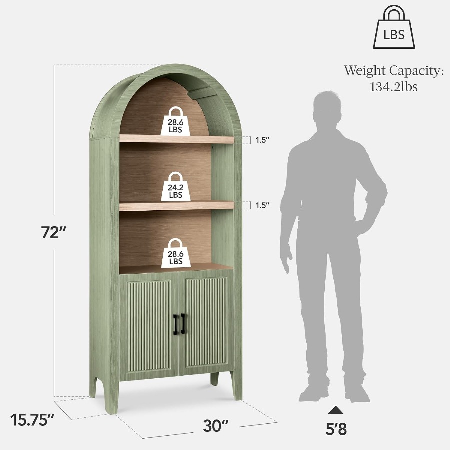 높이 72인치의 아치형 팬트리 수납장, 줄무늬 문이 달 - Storage & Organization 리뷰 및 가격