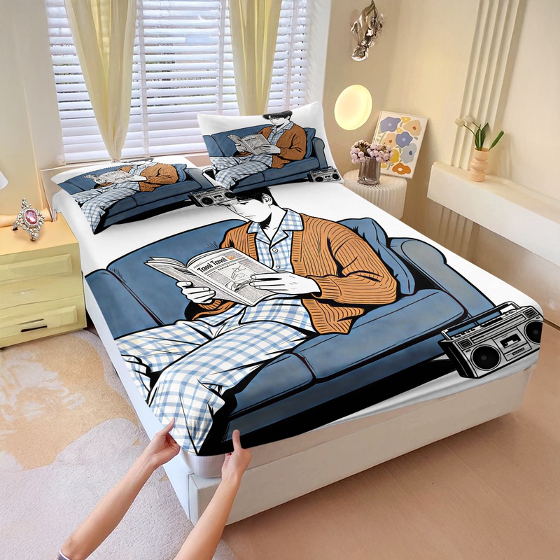 귀여운 커피 펭귄 프린트 피티드 시트 세트 만화 침대  - Fitted Bed Sheets Deep Pocket 리뷰 및 가격
