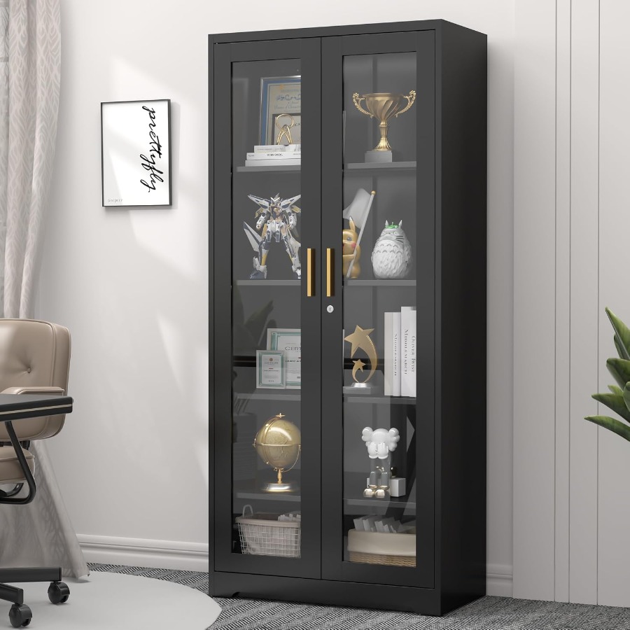 거실용 잠금장치가 있는 71cm 유리 진열장, 강화 유 - Storage & Organization 리뷰 및 가격