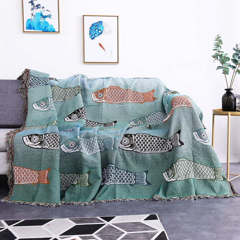 코이 물고기 자카드 직조 담요, 보헤미안 바다 테마 태 - Boho Throw Blanket Fringe 리뷰 및 가격