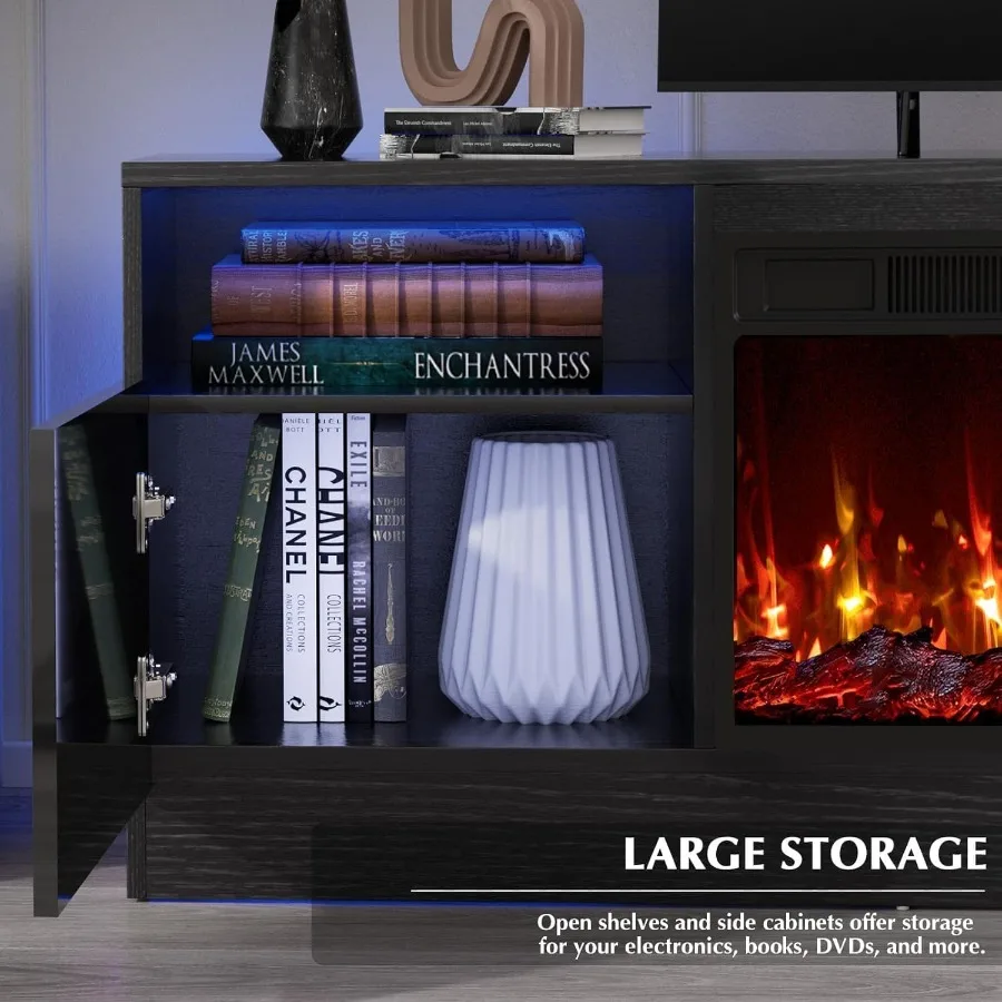 벽난로가 있는 거실용 TV 스탠드, 나무 소재, 검은색 - Storage & Organization 리뷰 및 가격